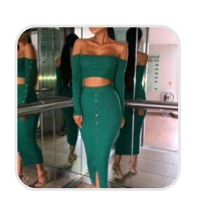 Sexy green co ord outfit crop top with skirt